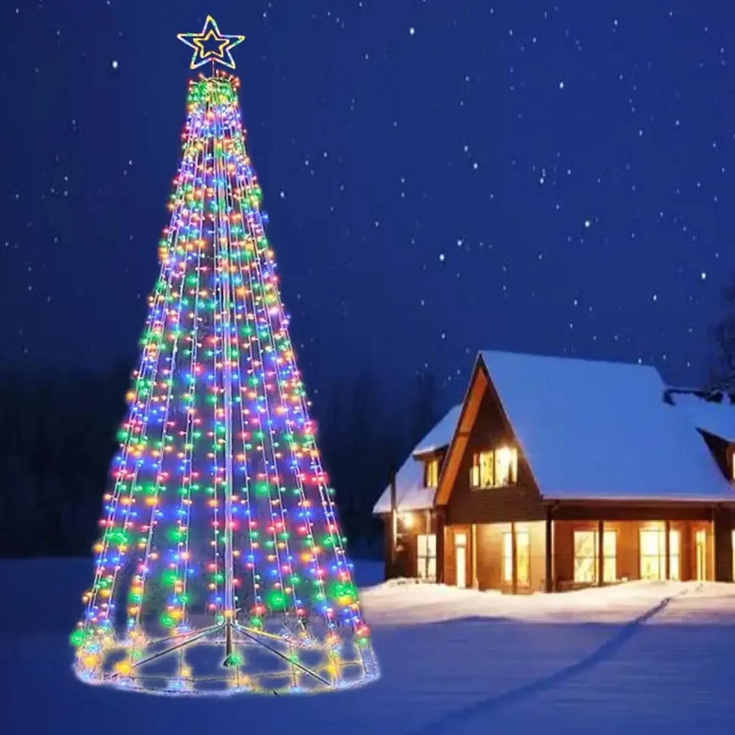 12Ft Outdoor Lighting Christmas Tree Lights Cone Tall Star Topped Artificial Christmas Trees Arbol de Navidad Outside Decor