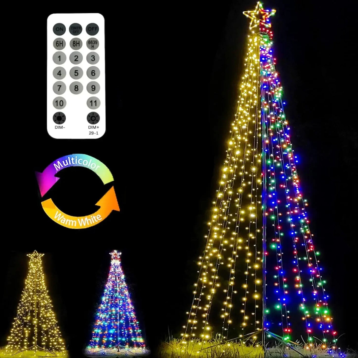 12Ft Outdoor Lighting Christmas Tree Lights Cone Tall Star Topped Artificial Christmas Trees Arbol de Navidad Outside Decor