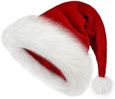 Christmas Hat, Santa Hat Holiday for Adults Unisex Velvet Comfort Extra Thicken Fur Xmas Hat for New Year Festive Party