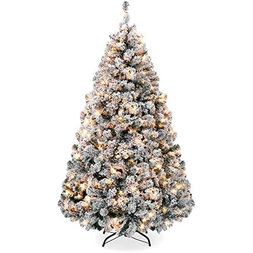 Best Choice Products Pre-Lit Artificial Christmas Tree, 7.5ft Snow Flocked Design Pine Tree