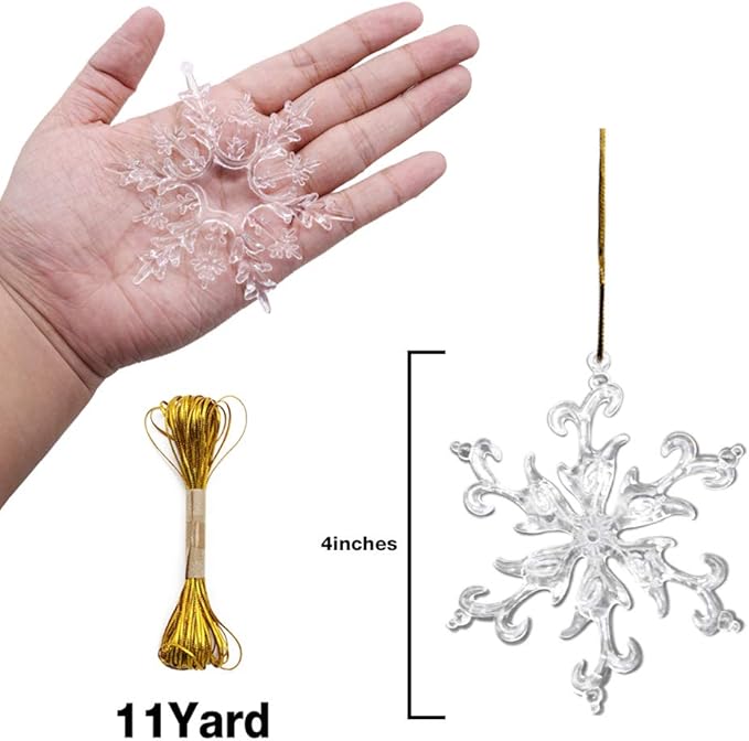 36PCS Christmas Snowflake Decorations, 4inch Icicles Ornaments Set Clear Snowflake Acrylic Christmas Ornaments