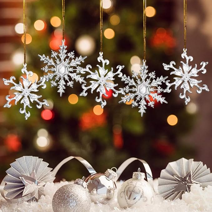 36PCS Christmas Snowflake Decorations, 4inch Icicles Ornaments Set Clear Snowflake Acrylic Christmas Ornaments