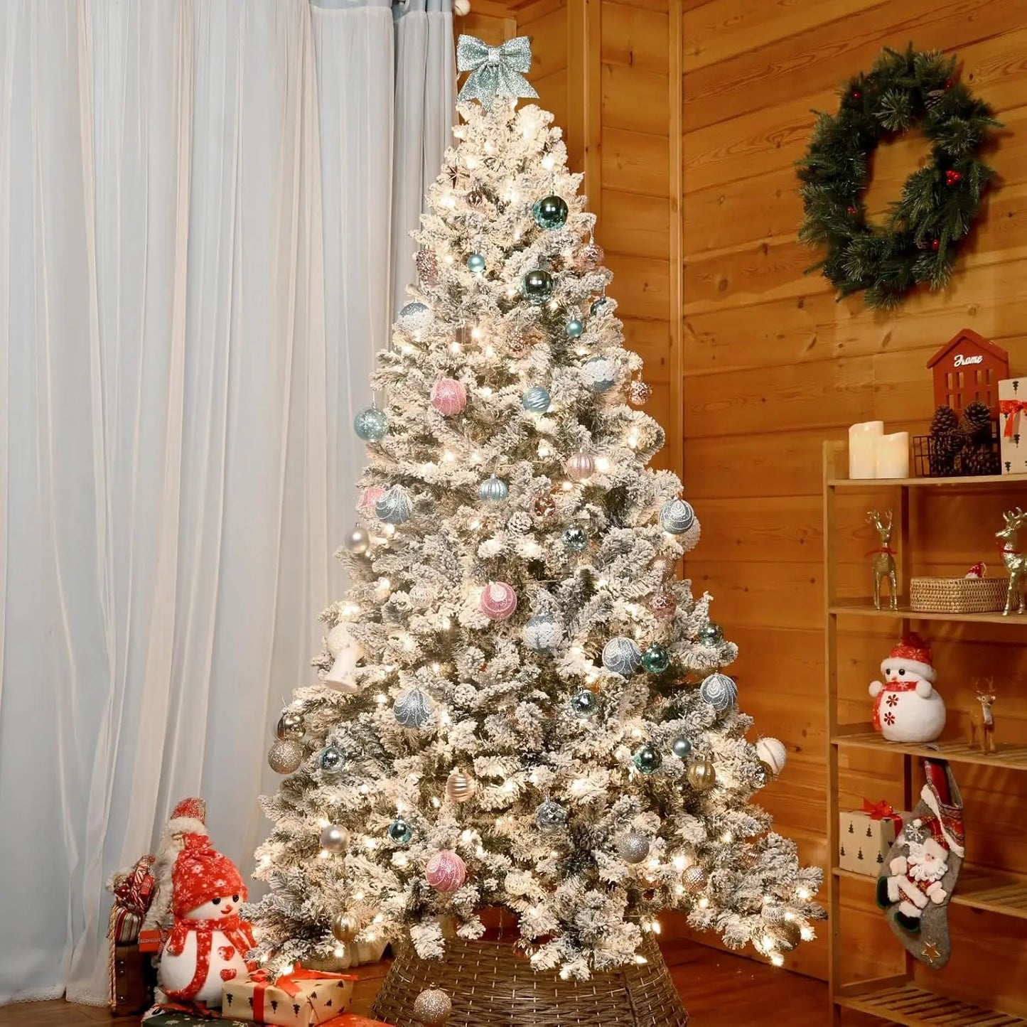 7.5 ft Prelit Flocked Christmas Tree