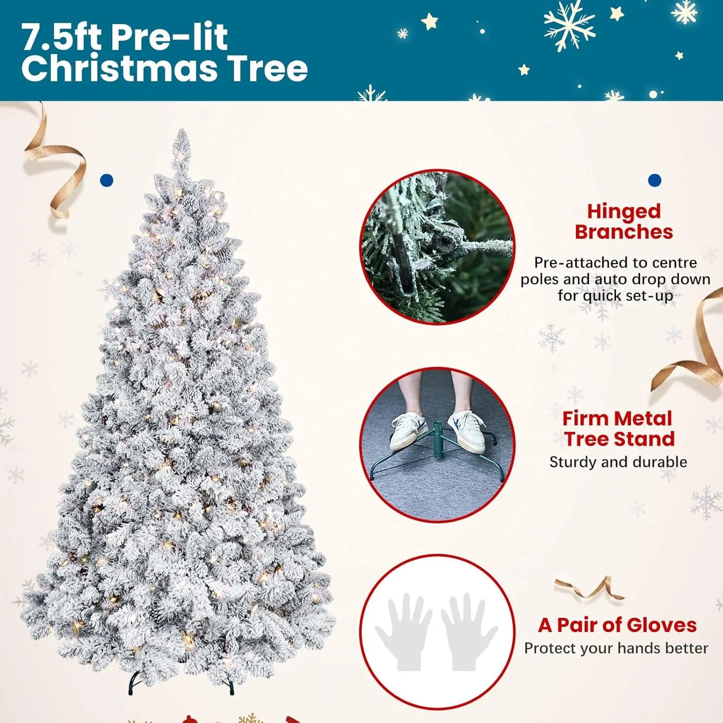 7.5 ft Prelit Flocked Christmas Tree