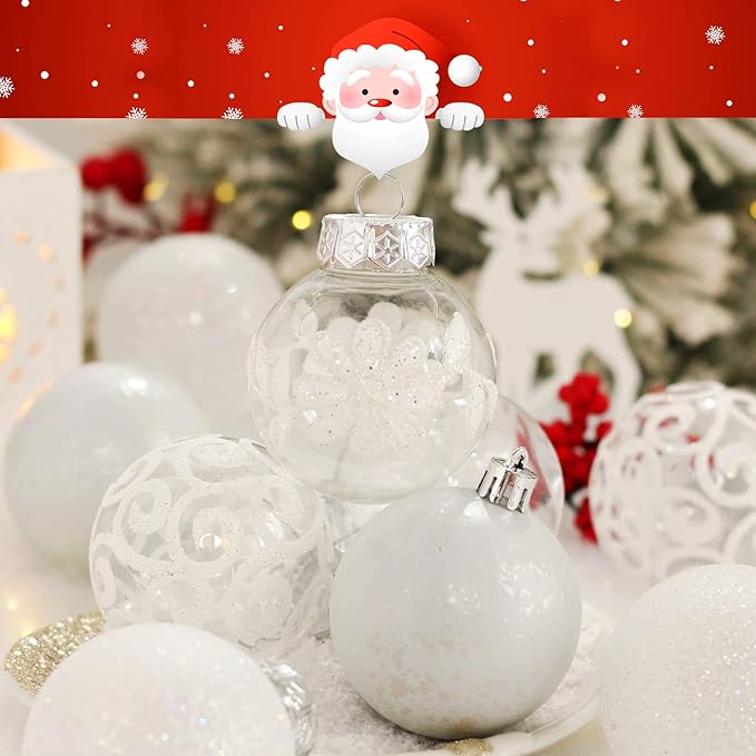 60mm/2.36inch Clear Christmas Ornaments, 30ct Shatterproof White Christmas Tree Ornaments Set Transparent Hanging Balls with Stuffed Decorations for Halloween