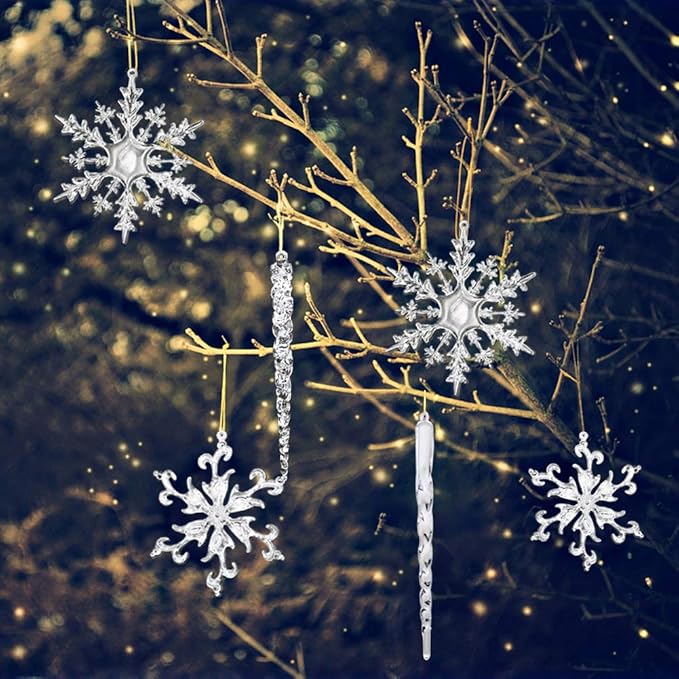 36PCS Christmas Snowflake Decorations, 4inch Icicles Ornaments Set Clear Snowflake Acrylic Christmas Ornaments