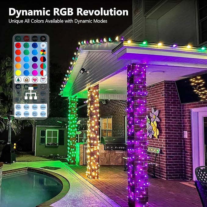 Brizled Color Changing Christmas Lights, 66ft 200 LED RGB String Lights with Remote, Dimmable Outdoor Christmas Lights