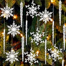 36PCS Christmas Snowflake Decorations, 4inch Icicles Ornaments Set Clear Snowflake Acrylic Christmas Ornaments