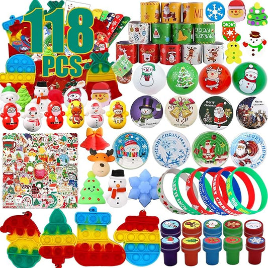 118 Pcs Party Favors for Kids, Christmas Goodie Bag Stuffers Prizes for Kids Classroom, Treasure Box Toys for Classroom