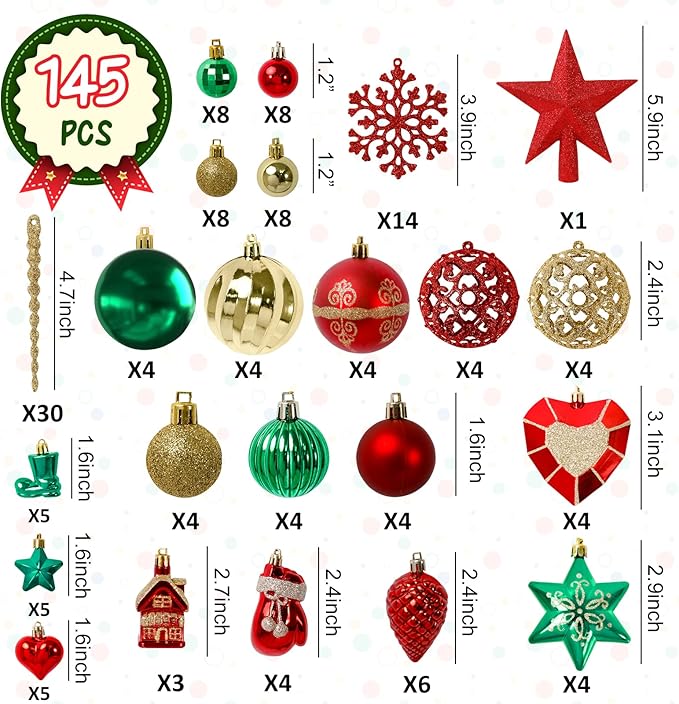 Christmas Balls Ornaments Set, 145Pcs