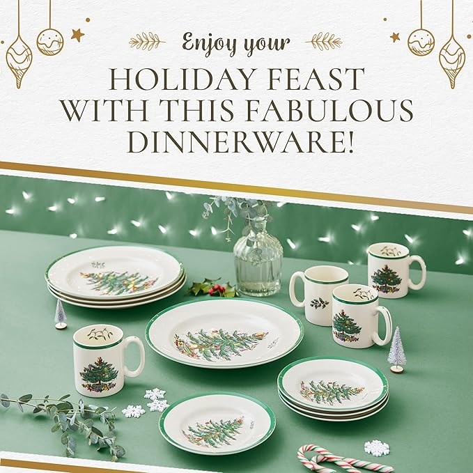 Christmas Tree 12-Piece Dinnerware Set (Service for 4) - Festive Holiday Tableware Collection with Plates and Mugs - Fine Earthenware Christmas Dinnerware -