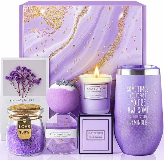 Gifts for Women, Mom, Wife, Girlfriend, Sister, Her - Happy Birthday, Christmas, Valentine's Day, Mothers Day Gifts - Lavender Spa Gift Basket Set