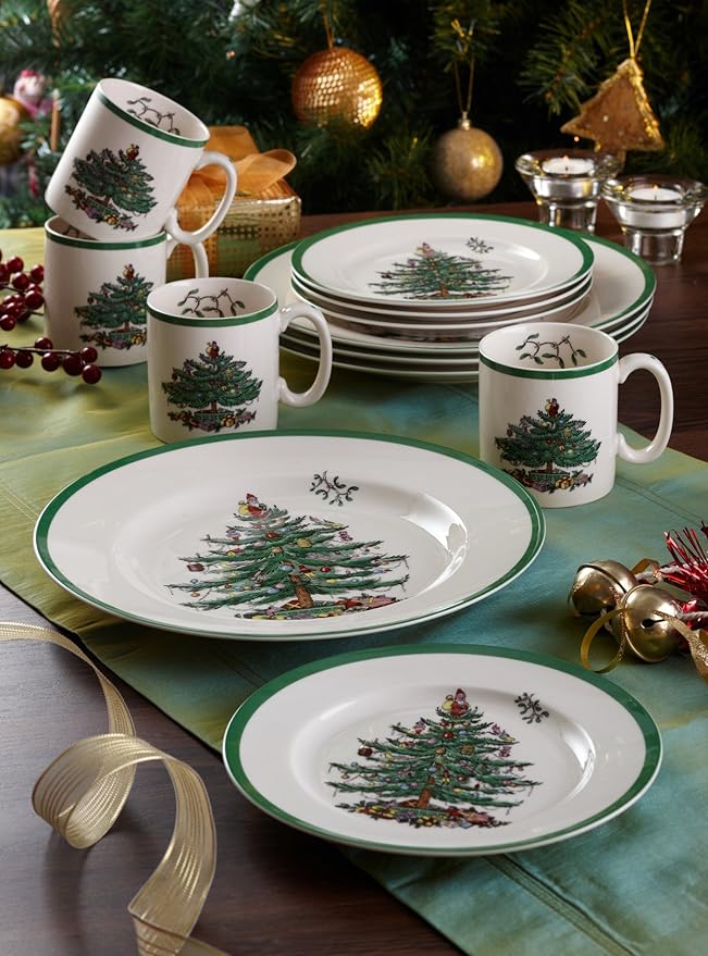 Christmas Tree 12-Piece Dinnerware Set (Service for 4) - Festive Holiday Tableware Collection with Plates and Mugs - Fine Earthenware Christmas Dinnerware -