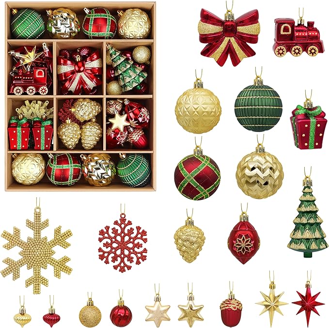 82pcs Christmas Balls Ornaments Set, Delightful Classic Gift Set Gift Set,