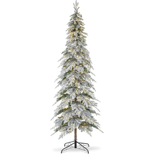 9ft Pre-Lit Flocked Pencil Spruce Artificial Christmas Tree