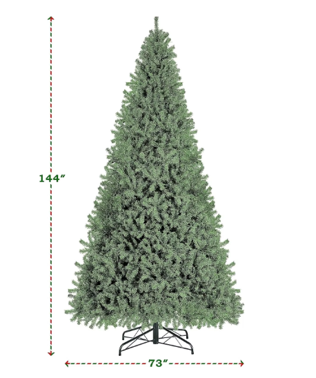 12ft Pre-lit Spruce Artificial Hinged Christmas Pine Tree